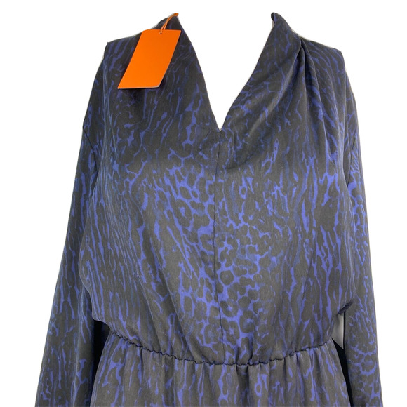 NWT Gigi Parker Dress Womens Sz M‎ Navy Blue Animal Print Eclipse Tiered Blouson - Picture 6 of 11